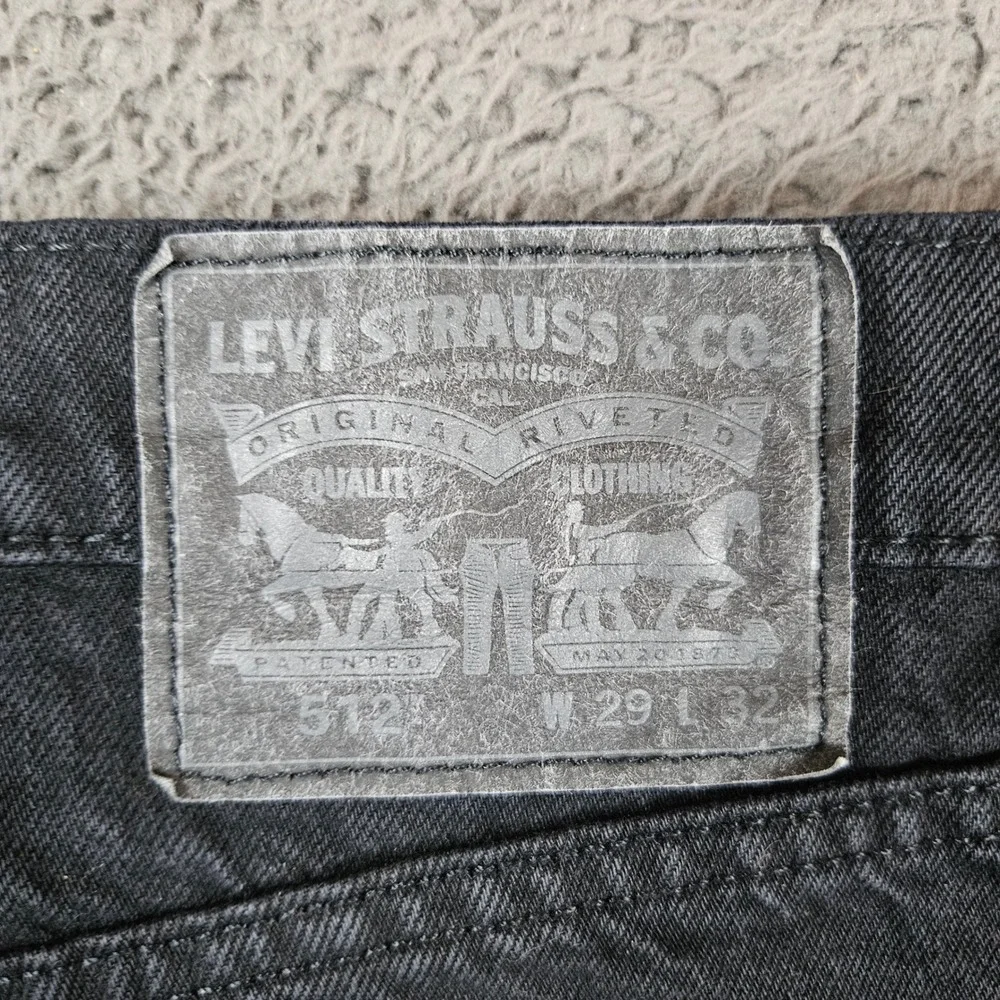 Levis 510 Skinny Jeans Mens 29x32 Black Distressed Ripped Knee‎ Denim